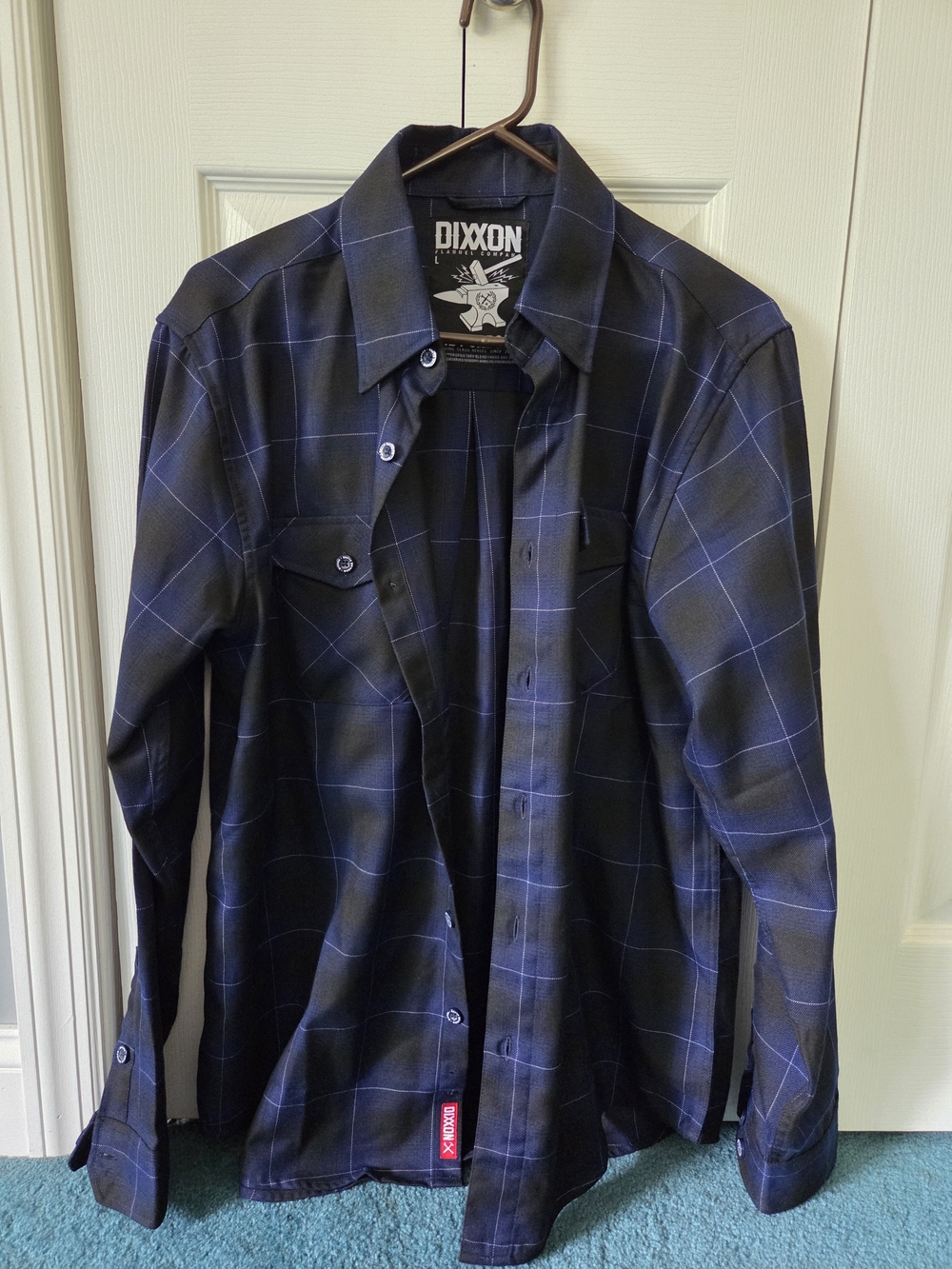 DIXXON The Purpose Men's Navy and Black Plaid Button-Down Shirt Size L